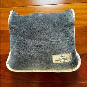Travel packable pillow and blanket, gray fleece